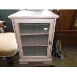 Satinwood cabinet central glazed panel and 2 shelves behind