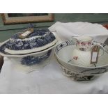 Blue and white Adams English ironstone 'English Scenic' lidded soup tureen,