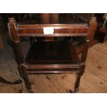 Inlaid mahogany 2 tier side table on castors