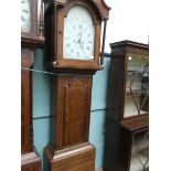 Oak Victorian hooded long cased clock with swan neck pediment,