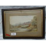 Oak and gilt framed watercolour of a riverside moorland scene entitled ' Near Dolgilly'