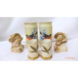Pair of Worcester Locke & Co hand painted spell vases, each of bull finches signed J.