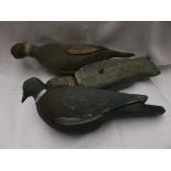 2 wooden decoy pigeons and another