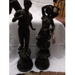 Pair of tall spelter figures signed Cailet (25" high incl.