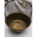 Large brass jam pan with iron handle