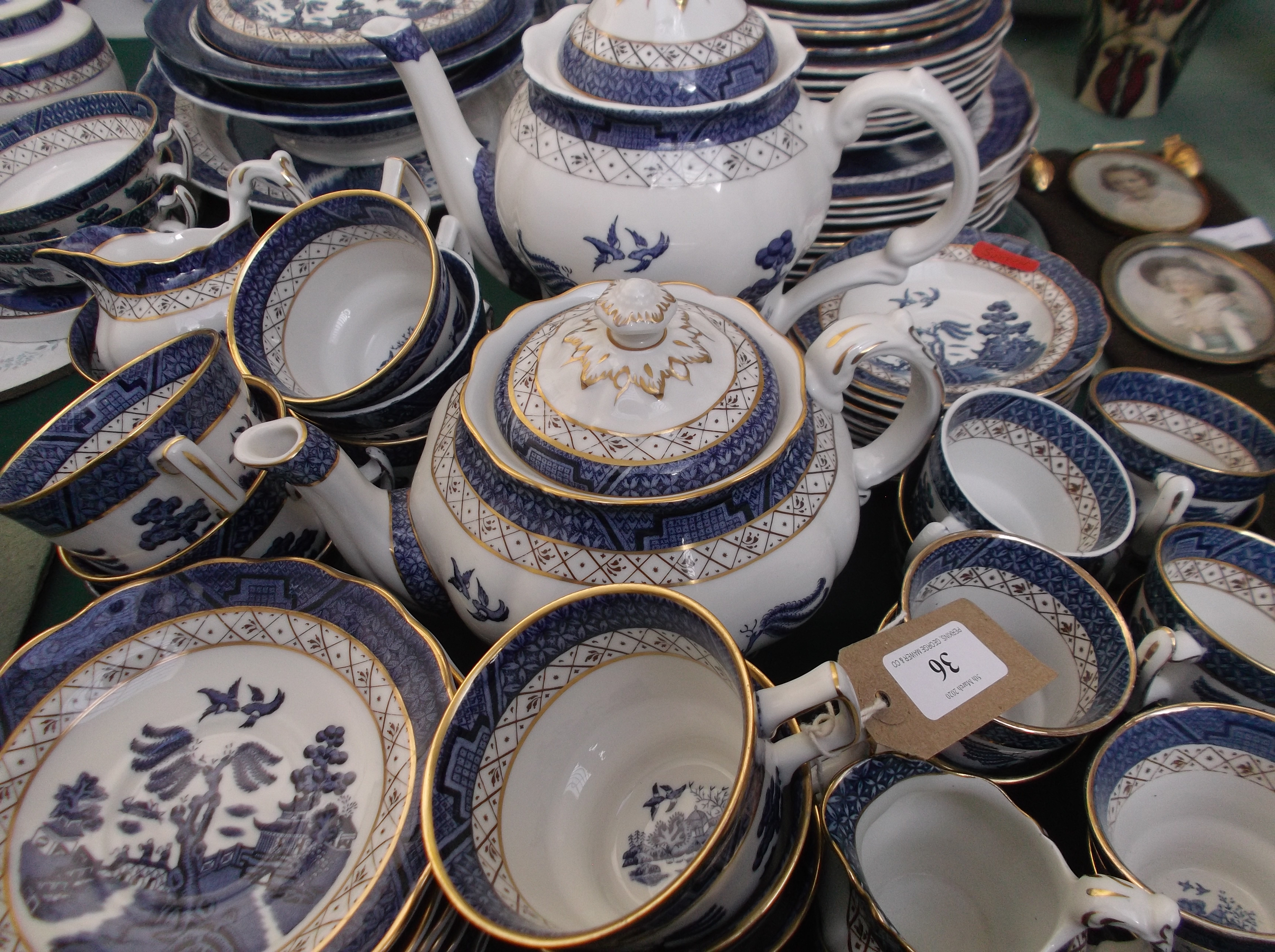 Booths real old willow pattern blue and white part tea and coffee service incl.