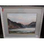 Cream and gilt framed watercolour signed Monica Barry of lakeland scene