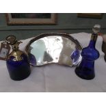 2 Cobalt blue glass spirit decanters each with plated mounts,