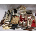 Selection of 'Community' plated cutlery, ebony handled steak knives, bone handled tea knives etc.