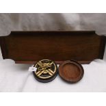 Rectangular oak tray and a brass instrument ex.