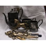 Early 3 piece plated tea set incl. pot, misc.