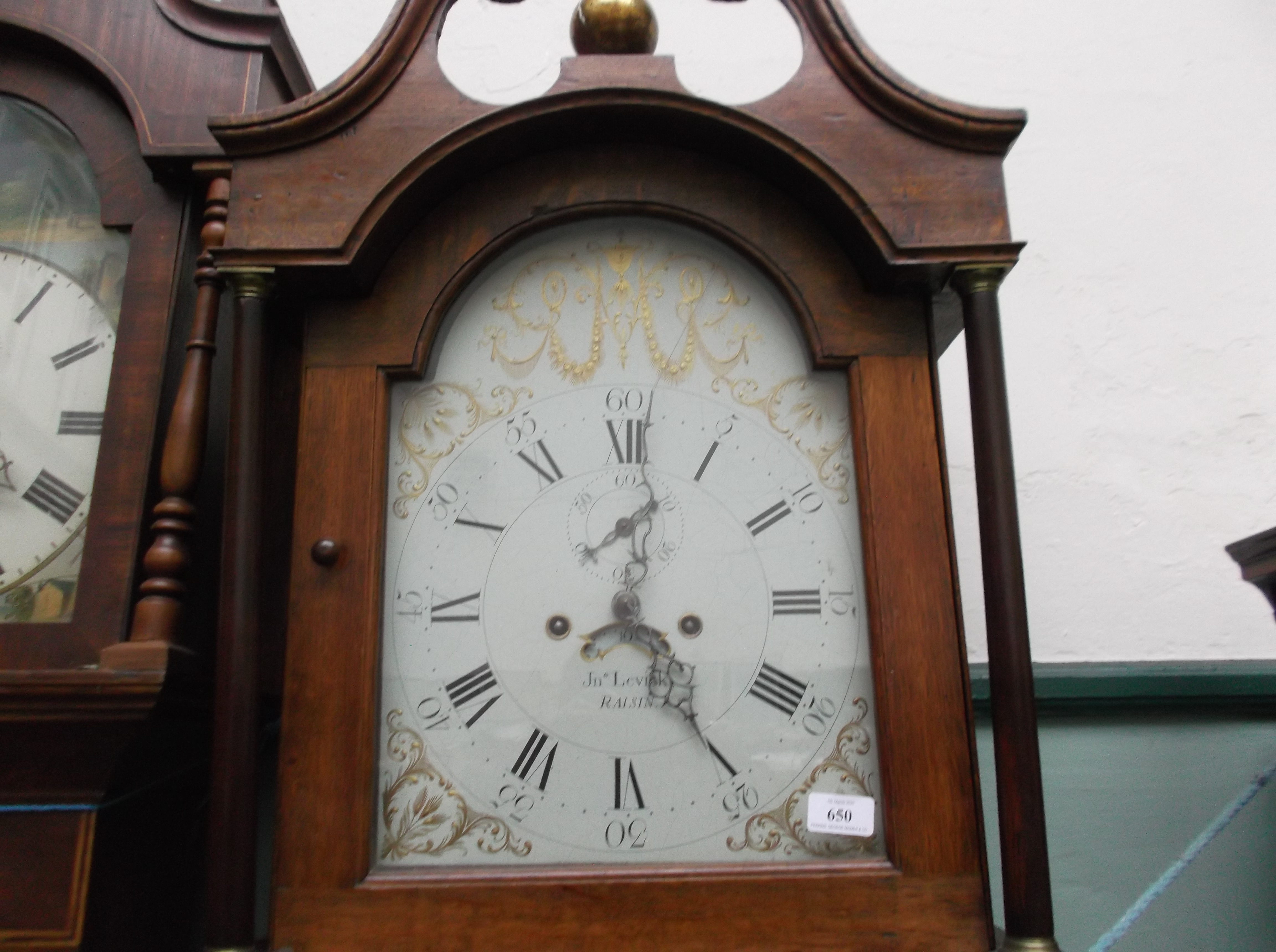 Oak Victorian hooded long cased clock with swan neck pediment, - Image 2 of 2