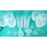 6 diamond cut wine glasses, 2 tumblers etc.