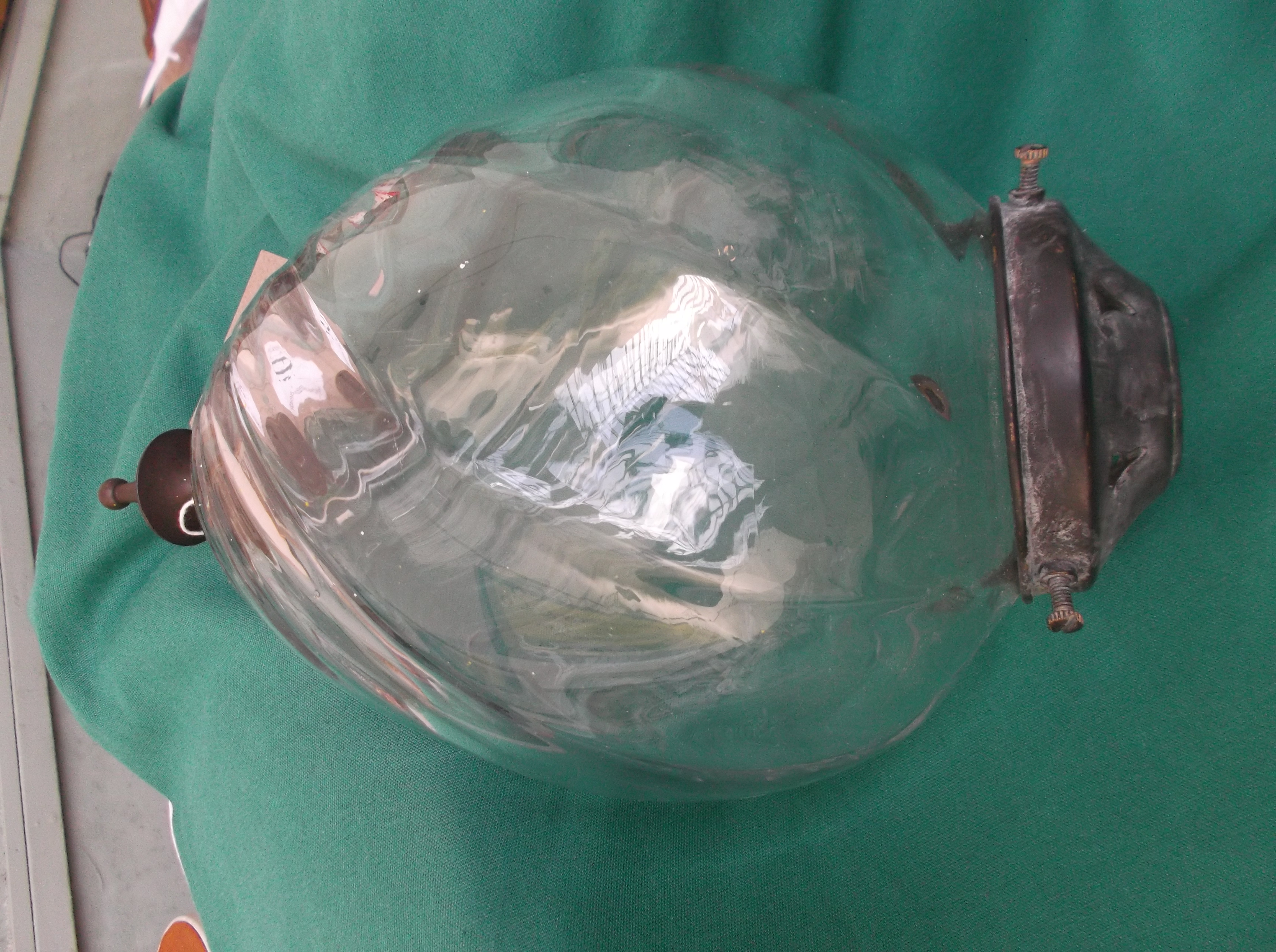 Decorative Edwardian conical glass lamp fitting with metal attachments