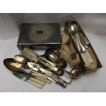 Box of plated cutlery and a plated cigarette box