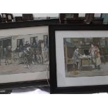 2 Oak framed coloured Cecil Aldin Pickwick prints 'The Pickwickians' start from the Bull at