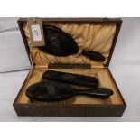 3 piece tortoiseshell backed brush and mirror set in original lined presentation box