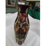 Moorcroft maroon floral patterned urn shaped vase (Masquerade) by Rachel Bishop - (10" high)