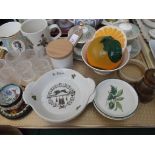 Tray of miscellaneous including a pair of Wedgwood sage green lidded bowls,