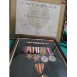 Framed set of WW II medals with lapels incl.