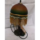 Art Deco table lamp with brown domed tasselled shade