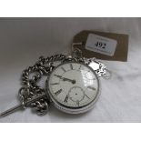 Silver cased gentleman's pocket watch with silver chain (London 1887),