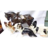 Shire Horse ornament together with a Cooper Craft sheep dog and 2 others
