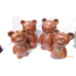 4 teddy bear stoneware money boxes