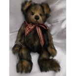 Charlie Bear named 'Corey' with maroon canvas carry bag