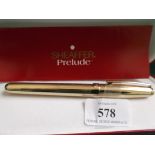 Unused Sheaffer Prelude gold cased fountain pen in original presentation box