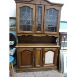 20th century oak display cabinet, the upper portion fitted leaded astragal glazed panels,