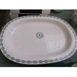 Large white ground ironstone meat plate with green link border (46cm x 34.