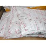 2 pairs of pink rosebud white ground lined cotton curtains with tie backs each 64" wide
