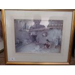 Gilt framed Russell Flint print of young maidens at leisure 'A Scrap of Newspaper'