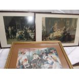 Pair of coloured prints of dining room scenes and another