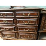 Oak chest of 2 short and 3 long drawers each with brass drop handles on bracket feet (38" x 23" x