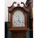 19th century oak long cased clock with swan neck pediment,