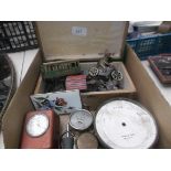 Magpie collectors lot of tin and metal toys, early German alarm clock, gauges,