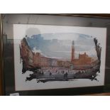 Signed framed watercolour of buildings around the European city centre (Sienna city)