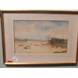 Gilt framed watercolour of a river in flood