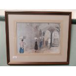 Framed Russell Flint coloured print of 3 Spanish ladies carrying laundry on their heads