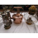 Pair of plated and glass miners lamps ex.