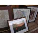 Framed coloured Greenwood map of the County of Lincolnshire, framed map of the Fen Rivers,
