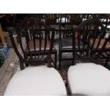 Pair of mahogany framed shield backed sheraton style dining chairs each with 5 shaped vertical