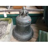 Extremely large brass ship's bell 'The Dottin 1744' with iron mounting
