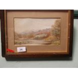 Oak and gilt framed watercolour of riverside moorland scene entitled 'Near Dolgelly'