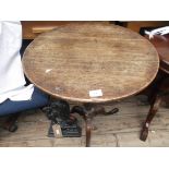 Oak circular topped side table on tripod base