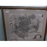 Early gilt framed coloured map of the eastern counties of England
