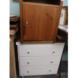 Kitchen cabinet and a 3 drawer cream chest