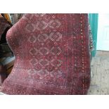 Oriental port and maroon ground patterned tasselled runner (80" x 40")